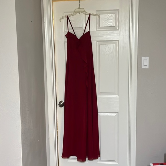JJ’s house A-line V-Neck Floor-Length Chiffon Bridesmaid Dress in Cabernet - Picture 2 of 6